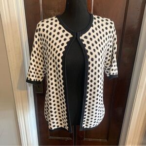 Chico’s Sz 3 Black and White Polka Dot Short Sleeve Cardigan 100% Cotton